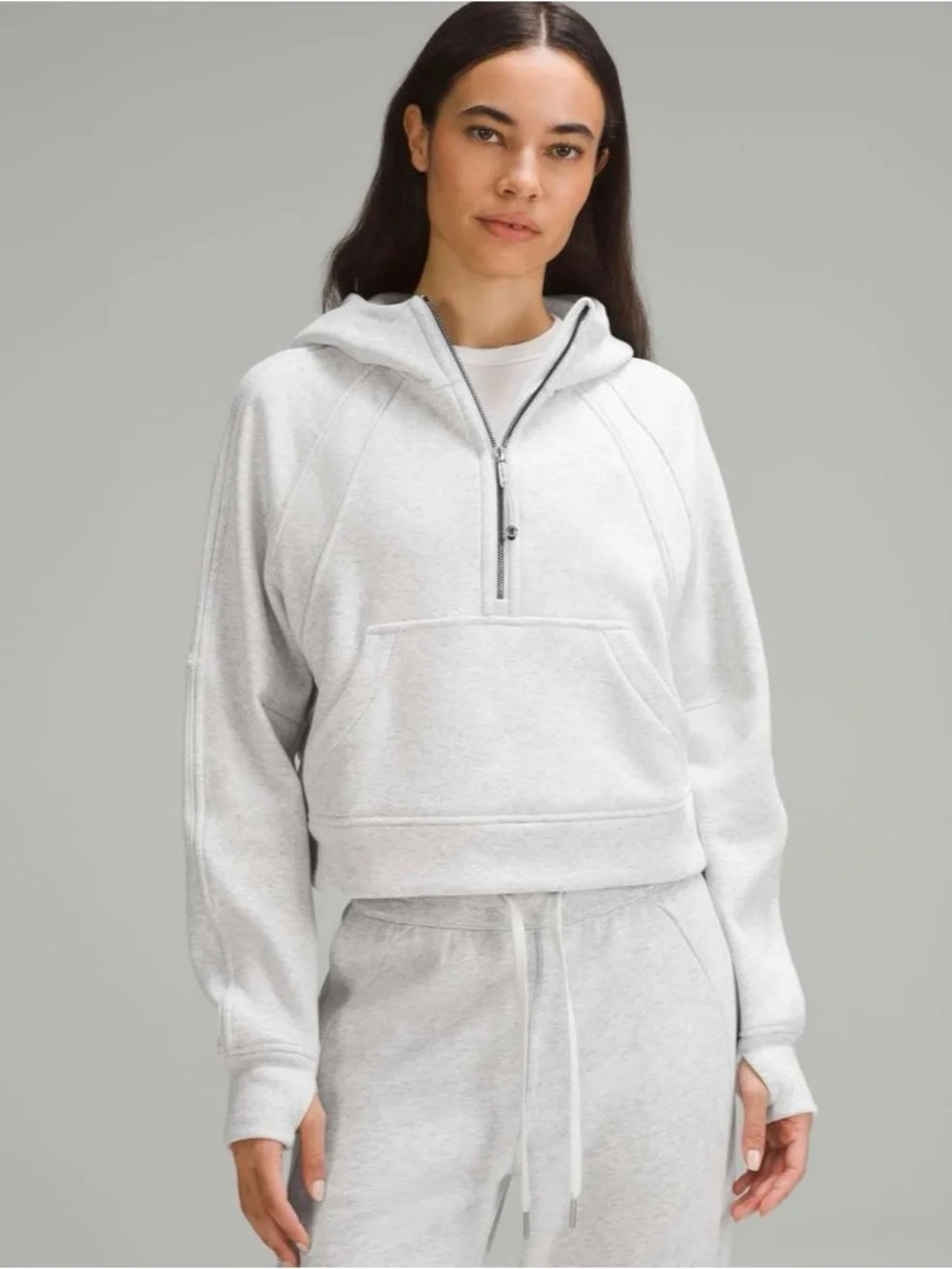 Cropped Light Gray Half-Zip Hoodie for Women